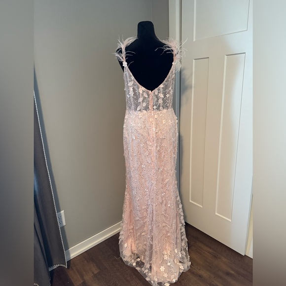 New | MAC DUGGAL
Pink Sheer Bustier Gown with Feather Straps | 10 | 20889 - Picture 2 of 8